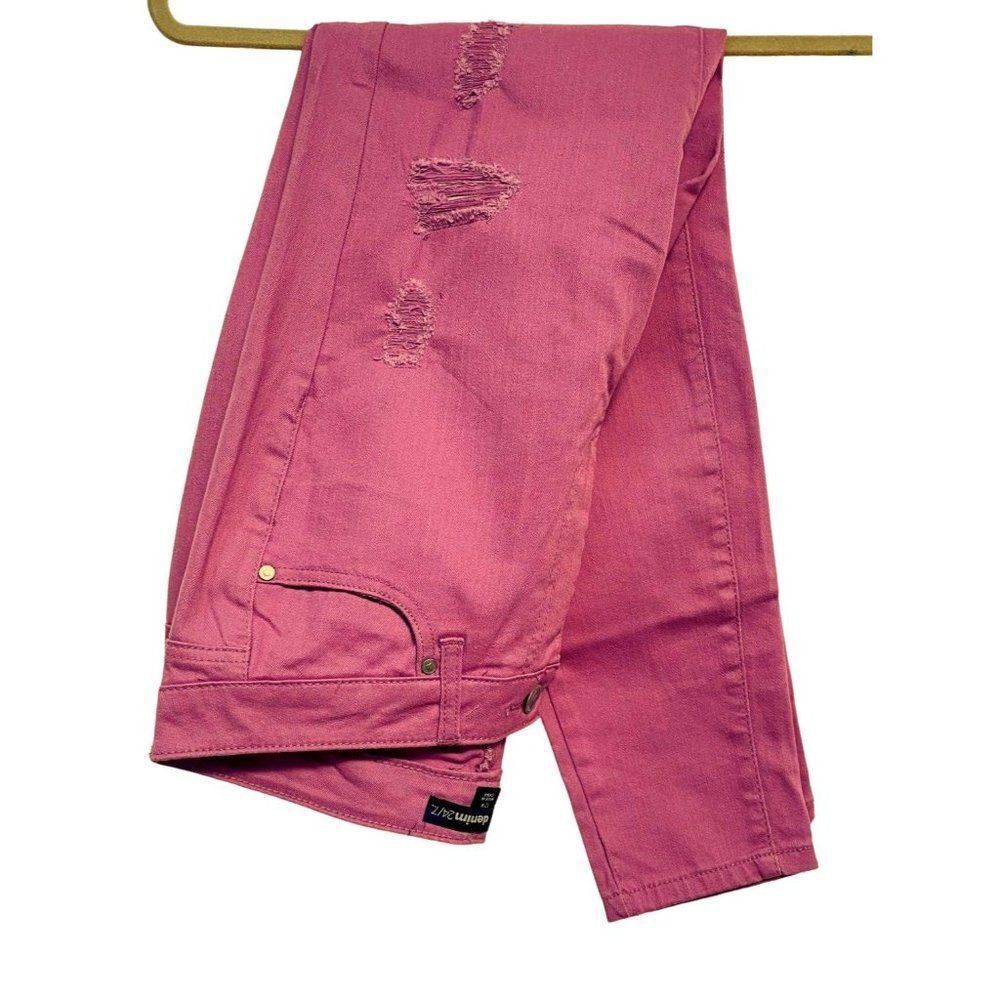 Denim 24/7 Distressed Cotton Stretch Jeans Sz 12W Raspberry